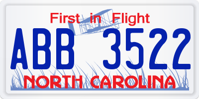 NC license plate ABB3522