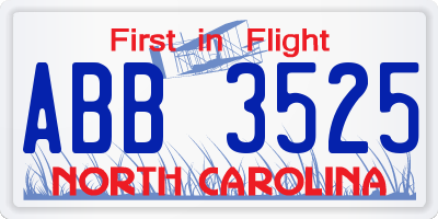 NC license plate ABB3525