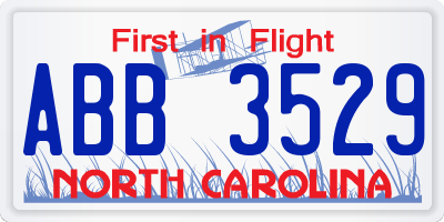 NC license plate ABB3529