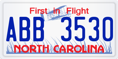 NC license plate ABB3530
