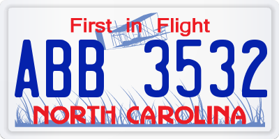 NC license plate ABB3532