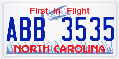 NC license plate ABB3535