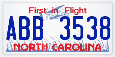 NC license plate ABB3538