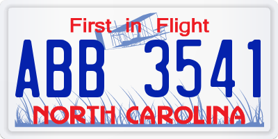 NC license plate ABB3541