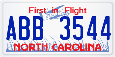NC license plate ABB3544