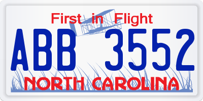 NC license plate ABB3552