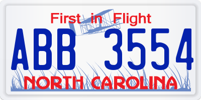 NC license plate ABB3554