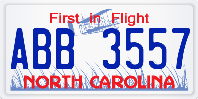 NC license plate ABB3557