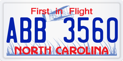 NC license plate ABB3560