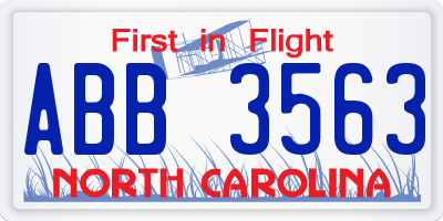 NC license plate ABB3563