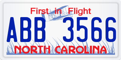 NC license plate ABB3566