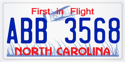 NC license plate ABB3568