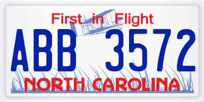 NC license plate ABB3572