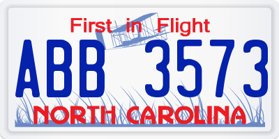 NC license plate ABB3573