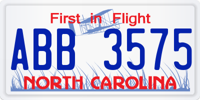 NC license plate ABB3575