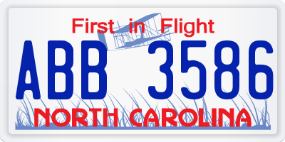 NC license plate ABB3586