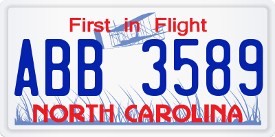 NC license plate ABB3589