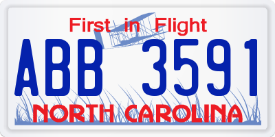 NC license plate ABB3591