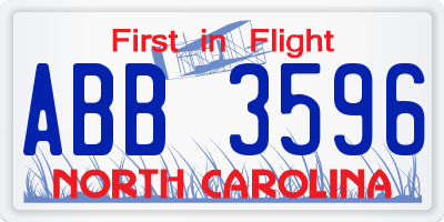 NC license plate ABB3596