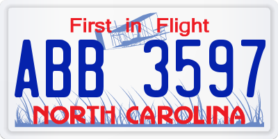 NC license plate ABB3597