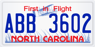 NC license plate ABB3602