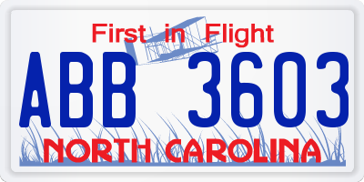 NC license plate ABB3603