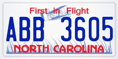 NC license plate ABB3605