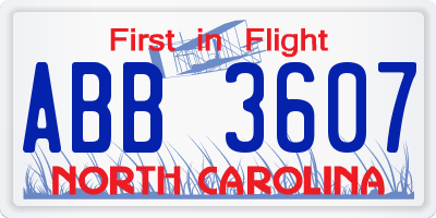 NC license plate ABB3607