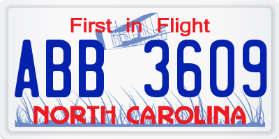 NC license plate ABB3609