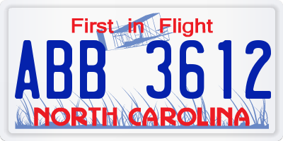 NC license plate ABB3612