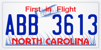 NC license plate ABB3613