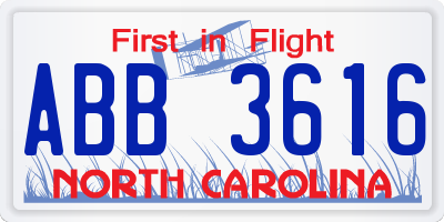 NC license plate ABB3616