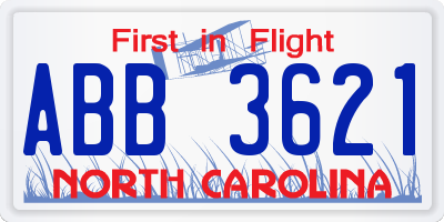 NC license plate ABB3621