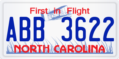 NC license plate ABB3622