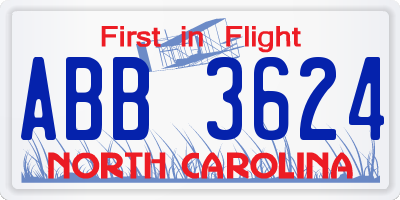 NC license plate ABB3624