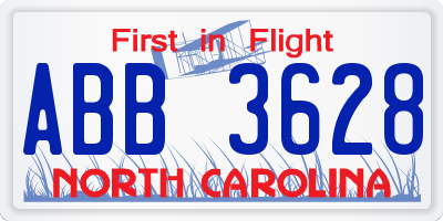 NC license plate ABB3628