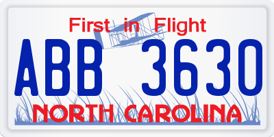 NC license plate ABB3630