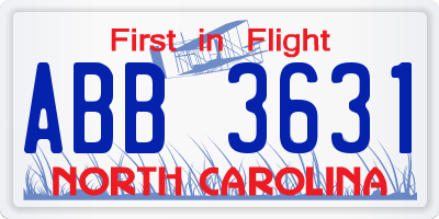 NC license plate ABB3631