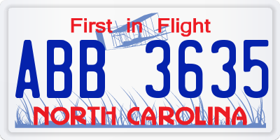NC license plate ABB3635