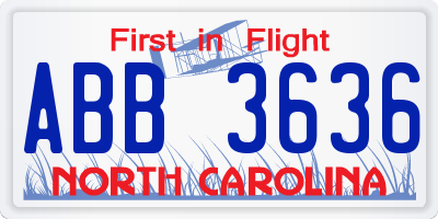 NC license plate ABB3636