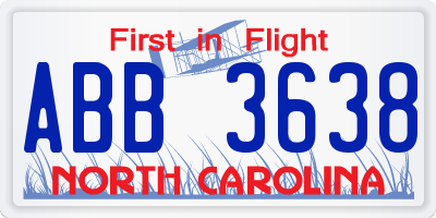 NC license plate ABB3638