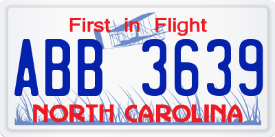 NC license plate ABB3639