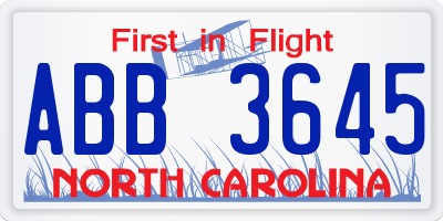 NC license plate ABB3645