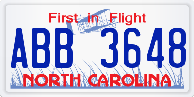 NC license plate ABB3648