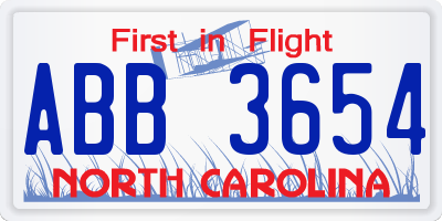 NC license plate ABB3654