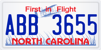 NC license plate ABB3655