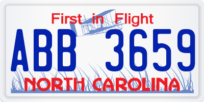 NC license plate ABB3659