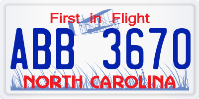 NC license plate ABB3670