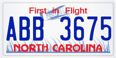 NC license plate ABB3675