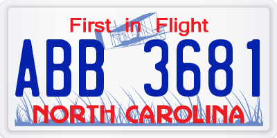 NC license plate ABB3681